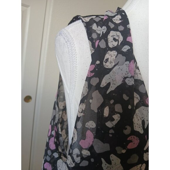 Logo Lori Goldstein  Womens Vest Large Open Front Sleeveless Art Black Pink Gray - Picture 7 of 11